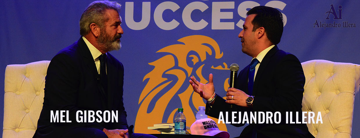 Alejandro Illera conversando con Mel Gibson